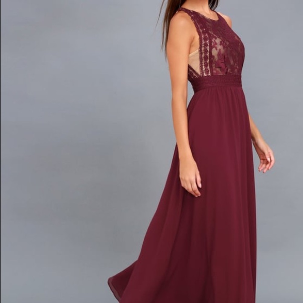 Lulus Forever and Always Burgundy Lace Maxi Dress
